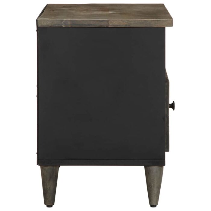 Meuble TV noir 80x33x46 cm bois massif de manguier – Image 3