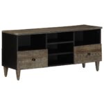 Meuble TV noir 100x33x46 cm bois massif de manguier