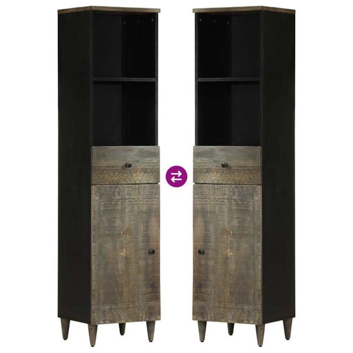 Armoire de salle de bain 38x33x160 cm bois massif de manguier – Image 9