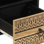 Meuble TV noir 70x33,5x46 cm bois massif manguier brut – Image 6