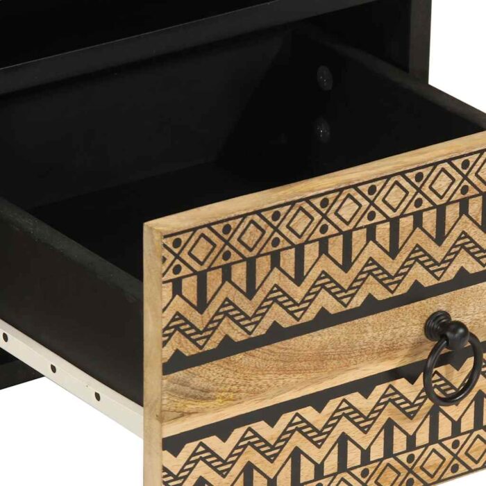 Meuble TV noir 70x33,5x46 cm bois massif manguier brut – Image 6