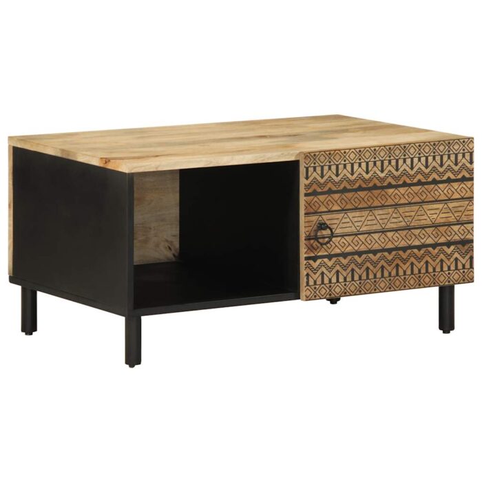 Table basse noir 80x50x40 cm bois de manguier massif brut – Image 1