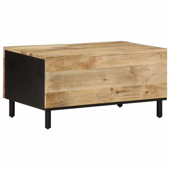 Table basse noir 80x50x40 cm bois de manguier massif brut – Image 4