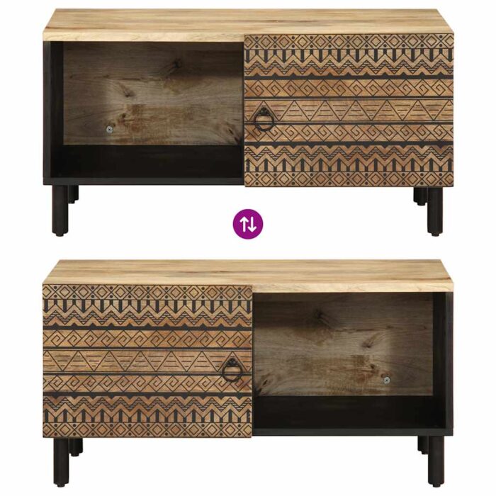 Table basse noir 80x50x40 cm bois de manguier massif brut – Image 5