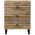 Table de chevet noir 50x33x62 cm bois de manguier massif brut – Image 2
