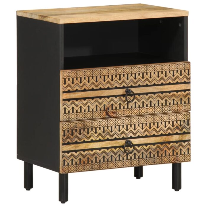 Table de chevet noir 50x33x62 cm bois de manguier massif brut – Image 1