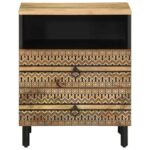 Table de chevet noir 50x33x62 cm bois de manguier massif brut – Image 2