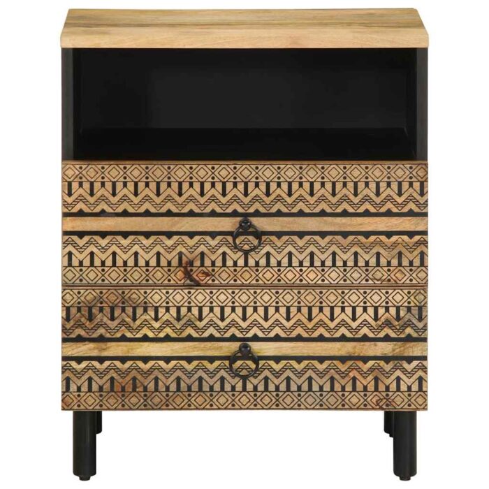Table de chevet noir 50x33x62 cm bois de manguier massif brut – Image 2