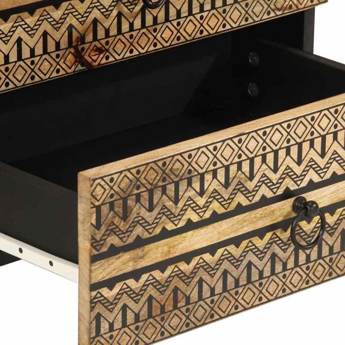 Table de chevet noir 50x33x62 cm bois de manguier massif brut – Image 6
