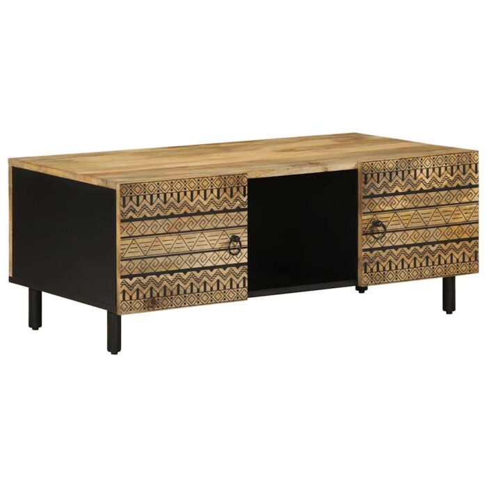 Table basse noir 100x54x40 cm bois massif de manguier brut – Image 1