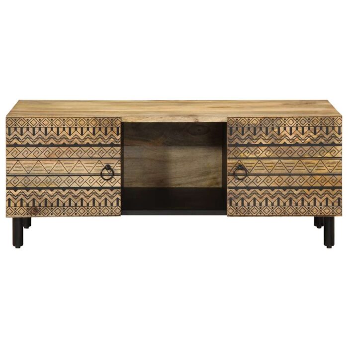 Table basse noir 100x54x40 cm bois massif de manguier brut – Image 2