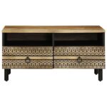 Table basse noir 80x54x40 cm bois massif de manguier brut – Image 2