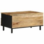 Table basse noir 80x54x40 cm bois massif de manguier brut – Image 4