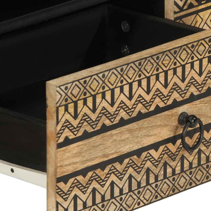 Meuble TV noir 105x33,5x46 cm bois massif manguier brut – Image 6