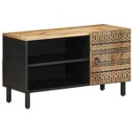 Meuble TV noir 80x33,5x46 cm bois massif manguier brut