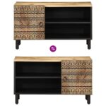 Meuble TV noir 80x33,5x46 cm bois massif manguier brut – Image 5