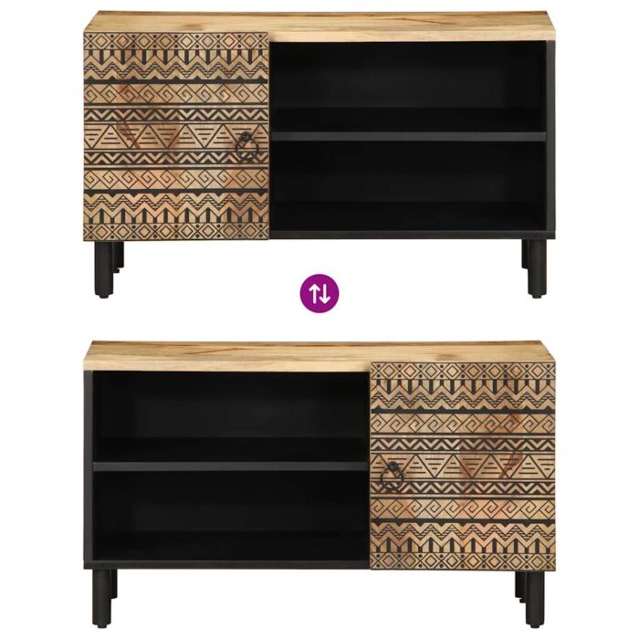 Meuble TV noir 80x33,5x46 cm bois massif manguier brut – Image 5