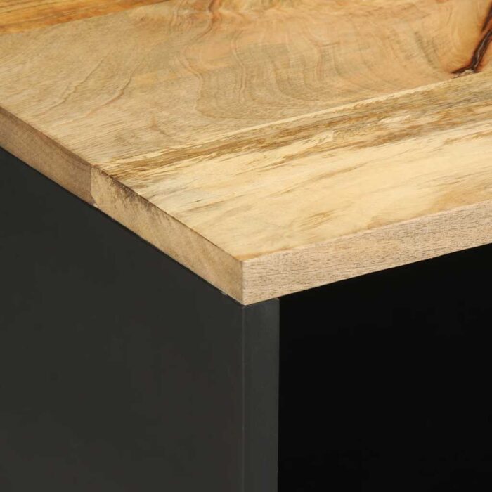 Meuble TV noir 80x33,5x46 cm bois massif manguier brut – Image 6
