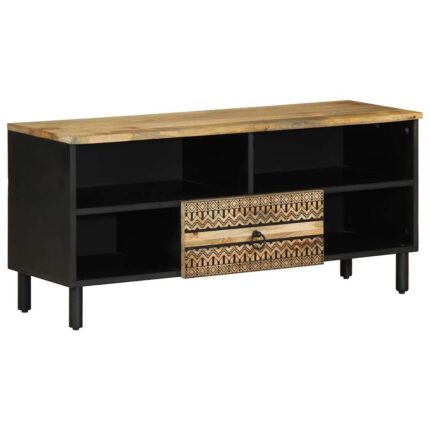 Meuble TV noir 100x33,5x46 cm bois massif manguier brut