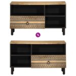Meuble TV noir 80x33,5x46 cm bois massif manguier brut – Image 5