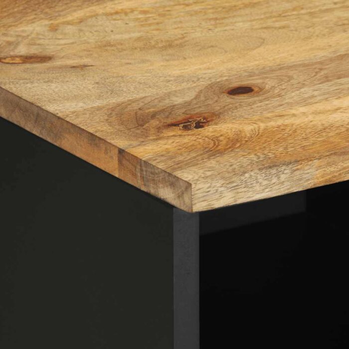 Meuble TV noir 80x33,5x46 cm bois massif manguier brut – Image 6