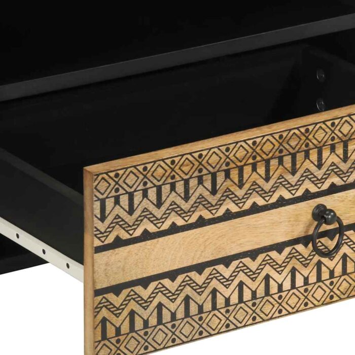 Meuble TV noir 80x33,5x46 cm bois massif manguier brut – Image 7