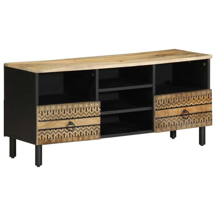 Meuble TV noir 100x33,5x46 cm bois massif manguier brut – Image 1