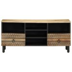 Meuble TV noir 100x33,5x46 cm bois massif manguier brut – Image 2