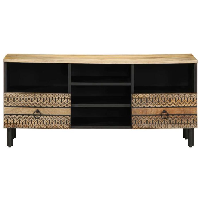 Meuble TV noir 100x33,5x46 cm bois massif manguier brut – Image 2