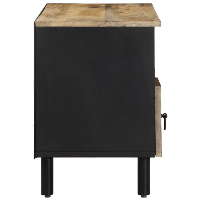 Meuble TV noir 100x33,5x46 cm bois massif manguier brut – Image 3
