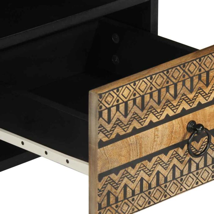 Meuble TV noir 100x33,5x46 cm bois massif manguier brut – Image 6