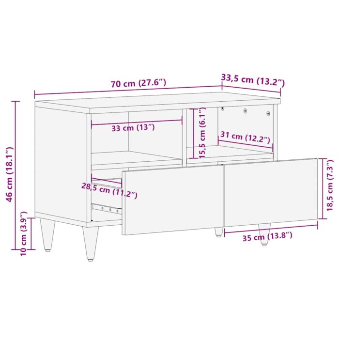 Meuble TV 70x33,5x46 cm bois massif de manguier – Image 10