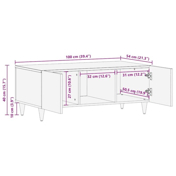 Table basse 100x54x40 cm bois de manguier massif – Image 10