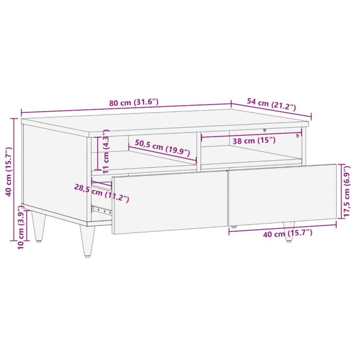 Table basse 80x54x40 cm bois de manguier massif – Image 10