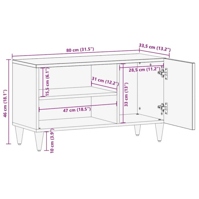 Meuble TV 80x31,5x46 cm bois massif de manguier – Image 11