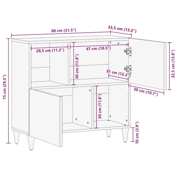 Buffet 80x33,5x75 cm bois massif de manguier – Image 11