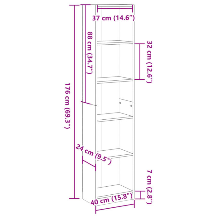 Bibliothèque sonoma gris 40x24x176 cm bois d'ingénierie – Image 7
