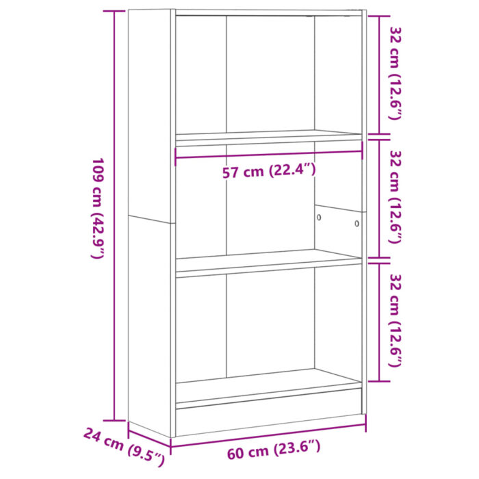 Bibliothèque chêne fumé 60x24x109 cm bois d'ingénierie – Image 7