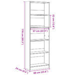 Bibliothèque chêne fumé 60x24x176 cm bois d'ingénierie – Image 7