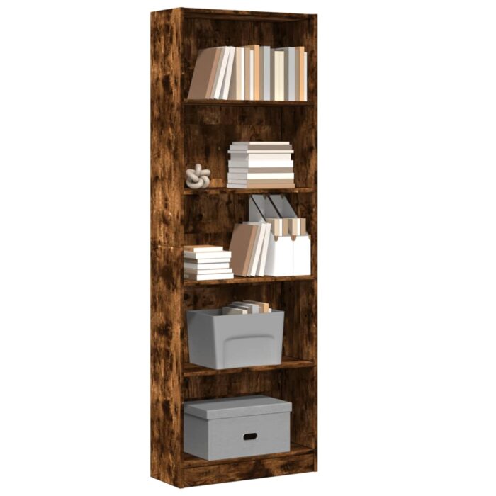 Bibliothèque chêne fumé 60x24x176 cm bois d'ingénierie – Image 1
