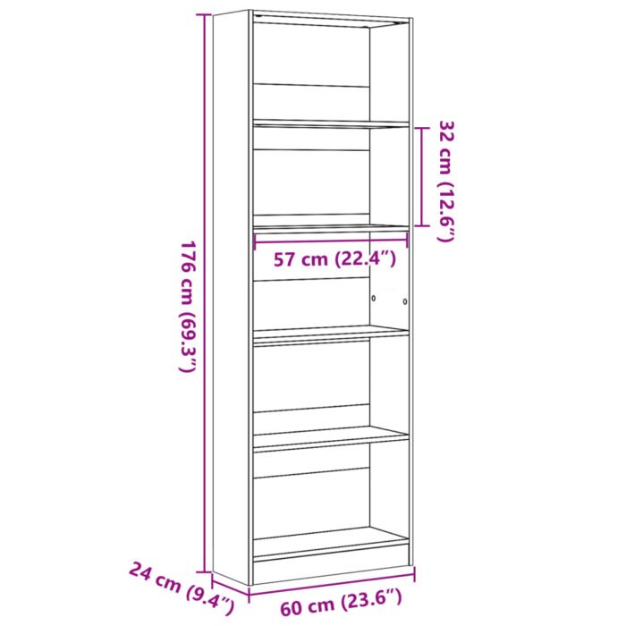 Bibliothèque sonoma gris 60x24x176 cm bois d'ingénierie – Image 7