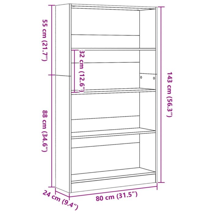 Bibliothèque chêne marron 80x24x143 cm bois d'ingénierie – Image 7