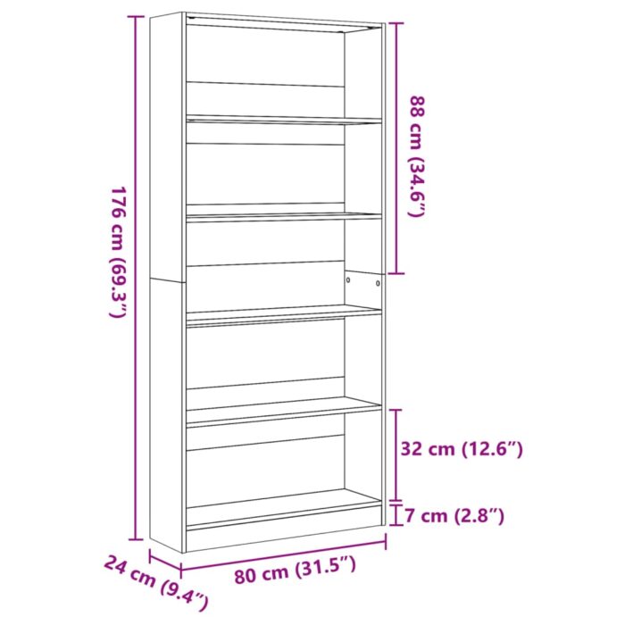 Bibliothèque chêne marron 80x24x176 cm bois d'ingénierie – Image 7