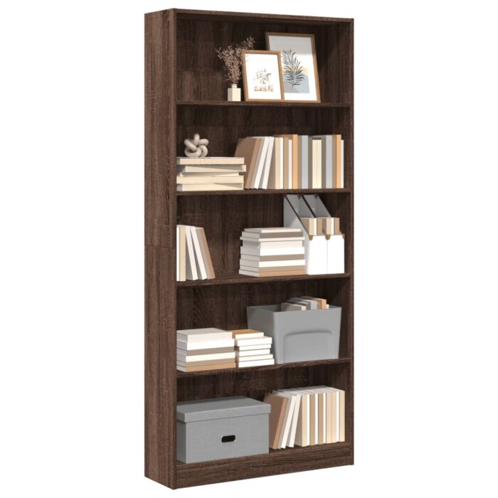Bibliothèque chêne marron 80x24x176 cm bois d'ingénierie – Image 1