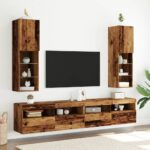 Meubles TV avec lumières LED 2 pcs vieux bois 30,5x30x102 cm – Image 2