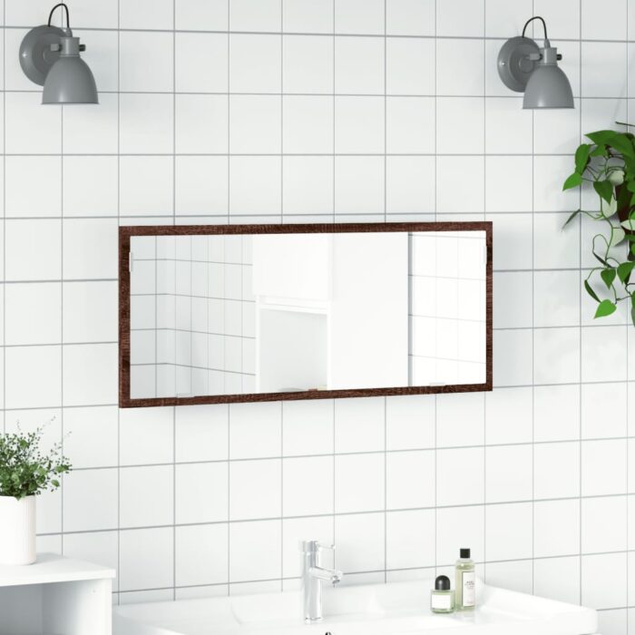 Miroir de salle de bain à LED chêne marron bois d'ingénierie – Image 2