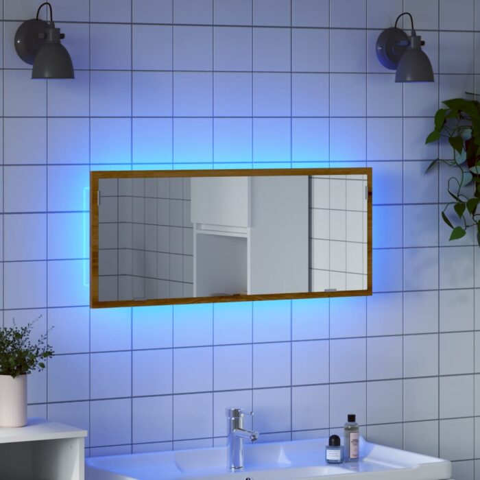 Miroir de salle de bain à LED chêne artisanal bois d'ingénierie – Image 1