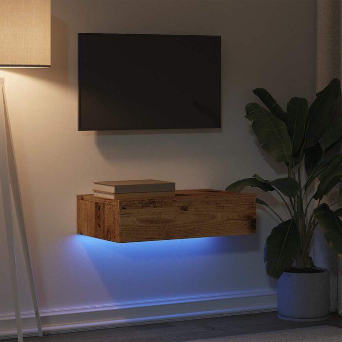 Meuble TV avec éclairage LED vieux bois 60x35x15,5 cm – Image 2