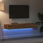 Meubles TV avec éclairages LED 2 pcs chêne artisanal – Image 2