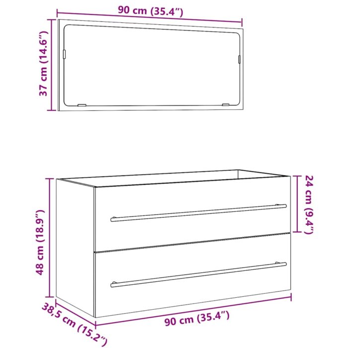 Ensemble de meubles salle de bain 2 pcs bois d'ingénierie – Image 11